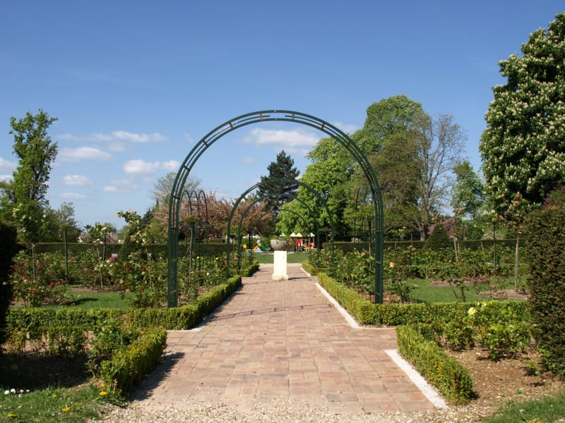 Photo d'un jardin avec une arche au milieu